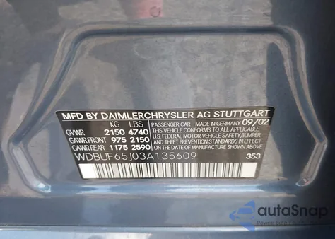 2003 Mercedes-Benz E 320 from USA, damaged, VIN WDBUF65J03A135609